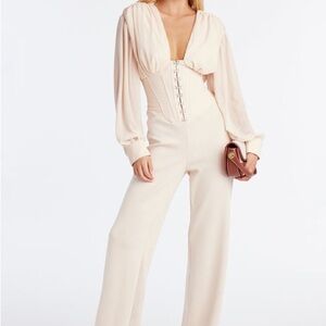 Wanderer Chiffon Wide Leg Jumpsuit - Cream